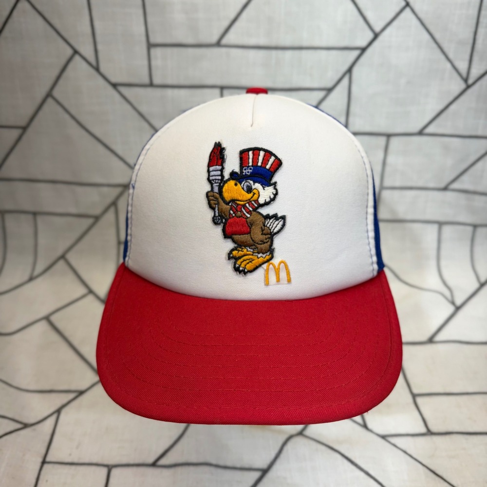 McDonalds Sam the Eagle Trucker Hat OSFM Red White Blue 1984 Olympics Vintage